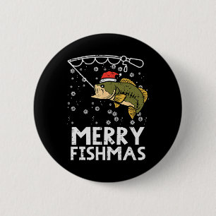 Badge Rond 5 Cm Joyeux poisson pêche Noël papa hommes