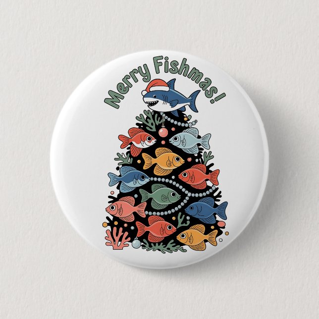 Badge Rond 5 Cm Joyeux Poissons de Noël Poisson Drôle Pêche (Devant)