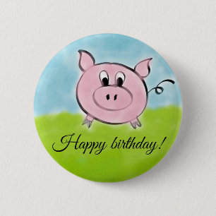 Badge Rond 5 Cm Joyeux porc d'anniversaire