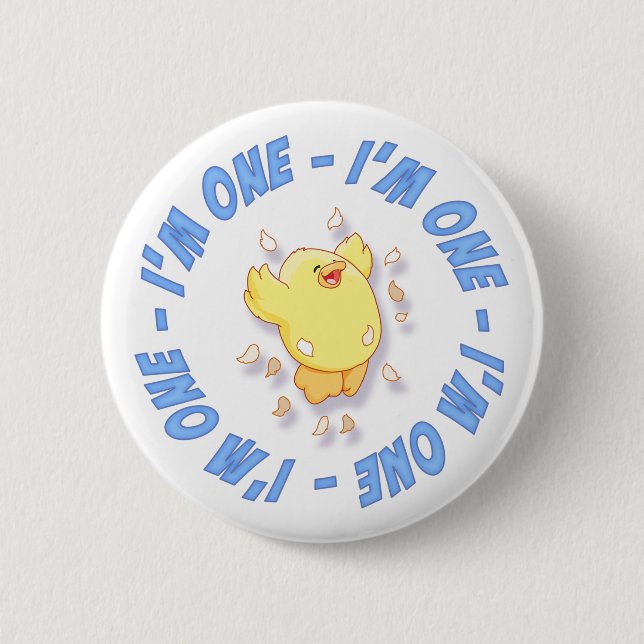 Badge Rond 5 Cm Joyeux poussette 1er anniversaire bleu (Devant)