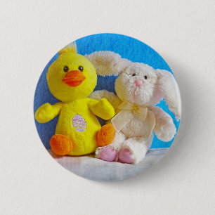 Badge Rond 5 Cm Joyeux poussin de Pâques + lapin