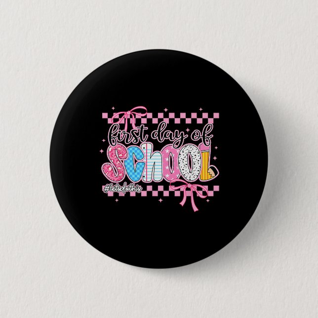 Badge Rond 5 Cm Joyeux premier jour d'école crayon enseignant enfa (Devant)