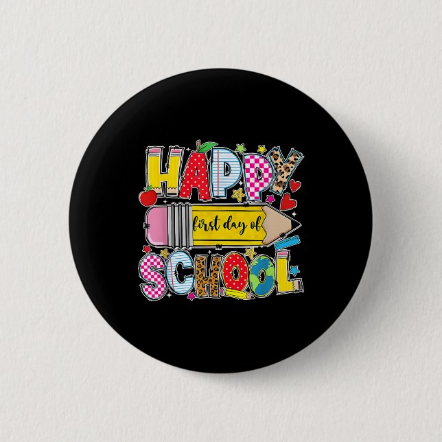 Badge Rond 5 Cm Joyeux premier jour d'école, étudiant d'enseignant (Devant)
