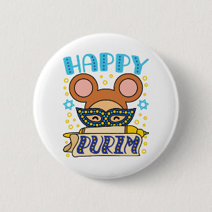 Badge Rond 5 Cm Joyeux Purim Jewish Holiday Mask