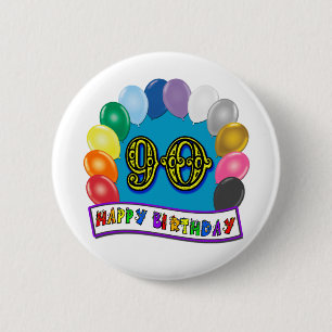 Badge Rond 5 Cm Joyeux quatre-vingt-dixième anniversaire avec des