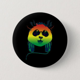 Badge Rond 5 Cm Joyeux Rasta Coloré Panda Ours Face Avec Sunglasse