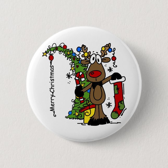Badge Rond 5 Cm Joyeux rennes de Noël (Devant)