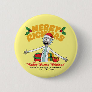 Badge Rond 5 Cm Joyeux Rickmas et Joyeuses Fêtes Humaines