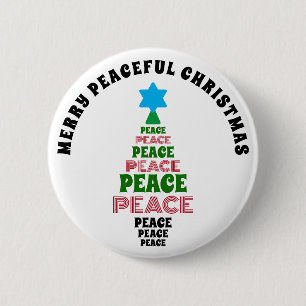 Badge Rond 5 Cm Joyeux sapin vert et rouge de Noël