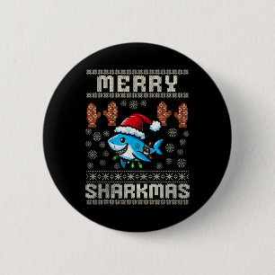 Badge Rond 5 Cm Joyeux Sharkmas Sharkmas Noël Vilain Noël Enfants 