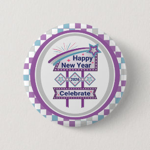 Badge Rond 5 Cm Joyeux signe du Nouvel An Retro - Célébrer la Marq