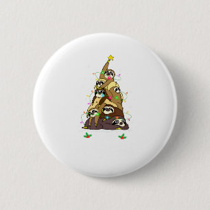 Badge Rond 5 Cm Joyeux Sloth Noël Mignon Xmas Paresseux Chapeau de