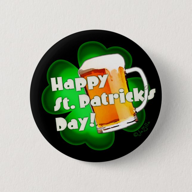 Badge Rond 5 Cm Joyeux St. Patrick's Day Clover & Mug Button (Devant)