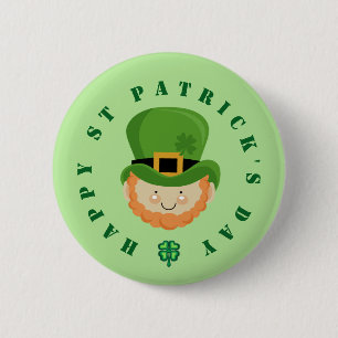 Badge Rond 5 Cm Joyeux St Patrick's Day leprechaun et shamrock