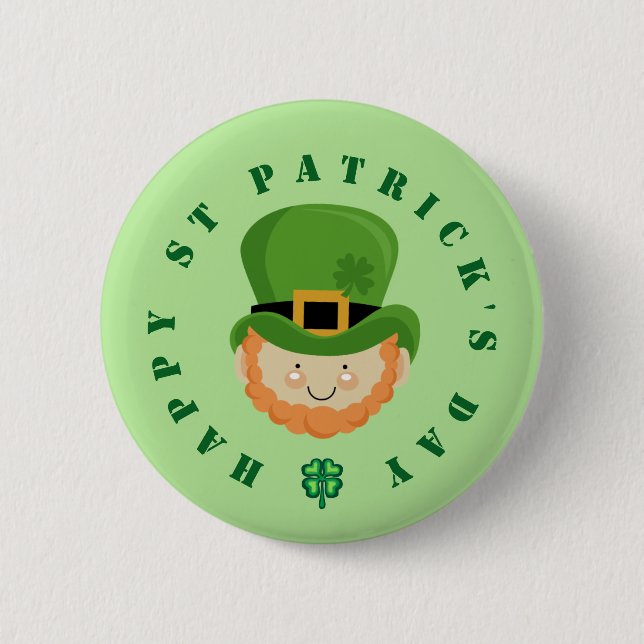 Badge Rond 5 Cm Joyeux St Patrick's Day leprechaun et shamrock (Devant)