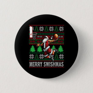 Badge Rond 5 Cm Joyeux Swishmas Vilain Noël Basket-ball Noël