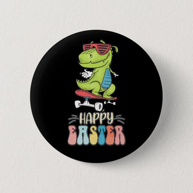 Badge Rond 5 Cm Joyeux T Rex Dinosaur Lapin de Pâques oeufs de lap (Devant)
