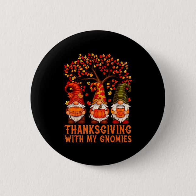 Badge Rond 5 Cm Joyeux Thanksgiving Mignons Gnomes Citrouille Feui (Devant)