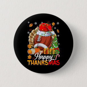 Badge Rond 5 Cm Joyeux Thanksmas Football Santa Hat Thanksgiving C
