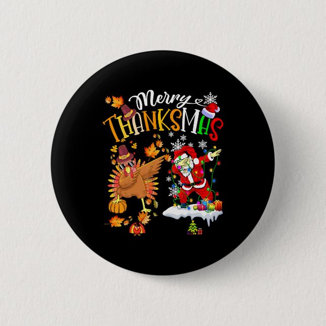 Badge Rond 5 Cm Joyeux Thanksmas Thanksgiving Noël (Devant)