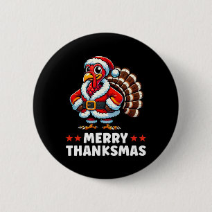 Badge Rond 5 Cm Joyeux Thanksmas Thanksgiving Turquie Noël Drôle