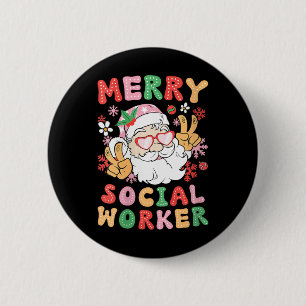 Badge Rond 5 Cm Joyeux travailleur social de Noël travailleur soci