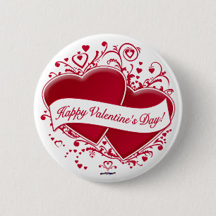 Badge Rond 5 Cm Joyeux Valentine ! Red Hearts