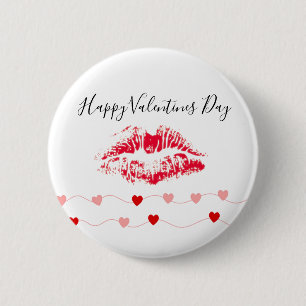 Badge Rond 5 Cm Joyeux Valentines de la journée Kiss Red Pink Hea