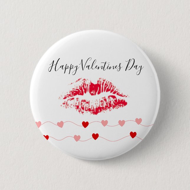 Badge Rond 5 Cm Joyeux Valentines Jour Kiss Coeurs rouges roses (Devant)