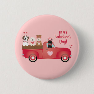Badge Rond 5 Cm Joyeux Valentines Jour Pickup Camion Aimer Chiens