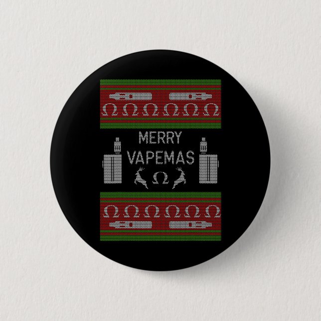 Badge Rond 5 Cm Joyeux Vapemas - Vapeur Vaping laide de Noël (Devant)