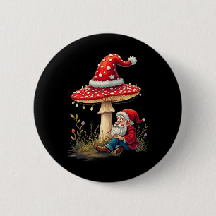 Badge Rond 5 Cm Joyeux Vintage Noël Gnome Champignons Père Noël