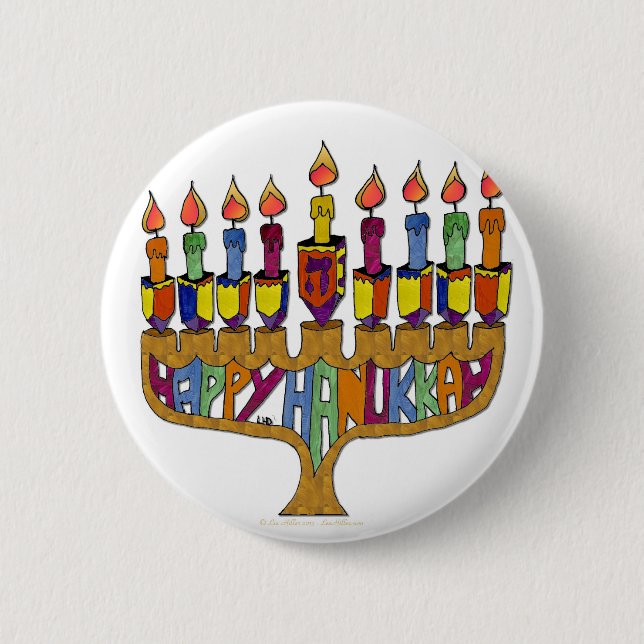 Badge Rond 5 Cm Judaica Happy Hanukkah (Devant)