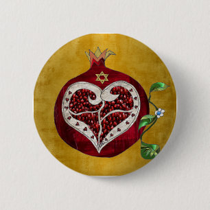 Badge Rond 5 Cm Judaica Pomegranate Heart Hanoukka Rosh Hashanah
