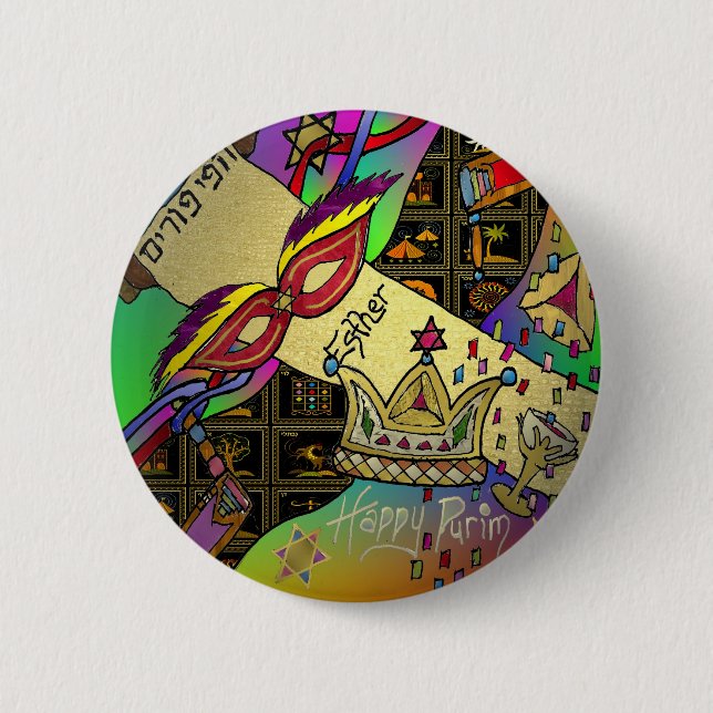 Badge Rond 5 Cm Judaica Purim Esther Célébration Art Imprimer (Devant)