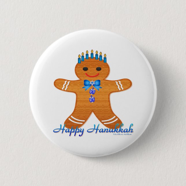 Badge Rond 5 Cm Judaïque Hanoukka Gingerbread Homme Menorah (Devant)