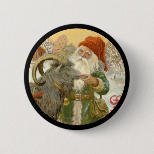 Badge Rond 5 Cm Jultomten nourrit Yule Chèvre un biscuit