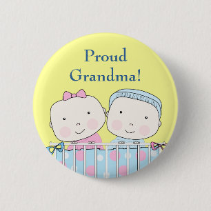 Badge Rond 5 Cm Jumeaux dans la huche, Pin de grand-parent