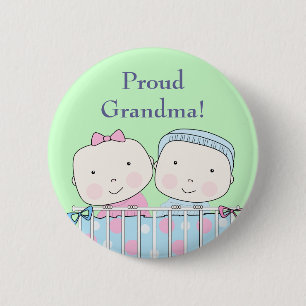 Badge Rond 5 Cm Jumeaux dans la huche, Pin de grand-parent