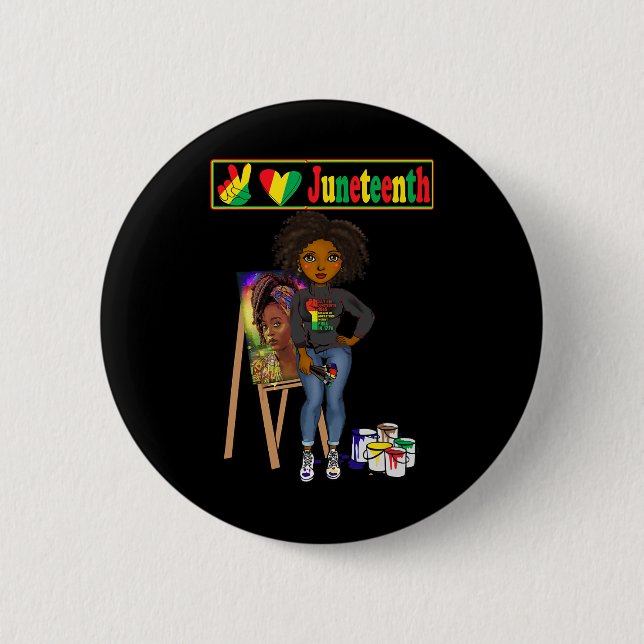 Badge Rond 5 Cm Junetdix Black Femmes Melanin Peace Love Juneteen (Devant)