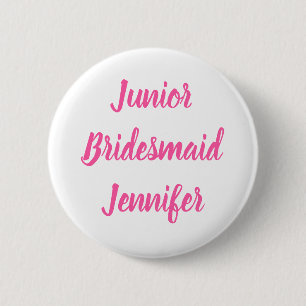 Badge Rond 5 Cm Junior Bridesmaid Pink Custom Name Gifts Wedding