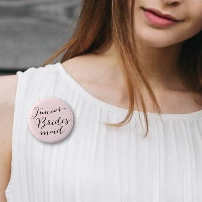 Badge Rond 5 Cm Junior Bridesmaid Script Mariage fête de la mariée (JUNIOR BRIDESMAID Classic Script Wedding Bridal Party Pinback Button @ fatfatin_blue_knot)