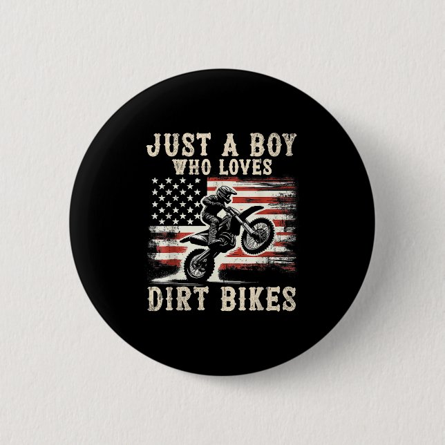 Badge Rond 5 Cm Just A Boy Who Loves Dirt Bikes American Flag Moto (Devant)