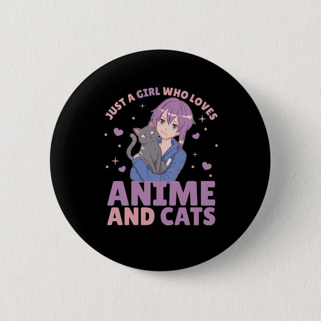 Badge Rond 5 Cm Just A Girl Who Loves Anime And Cats Manga Heart (Devant)