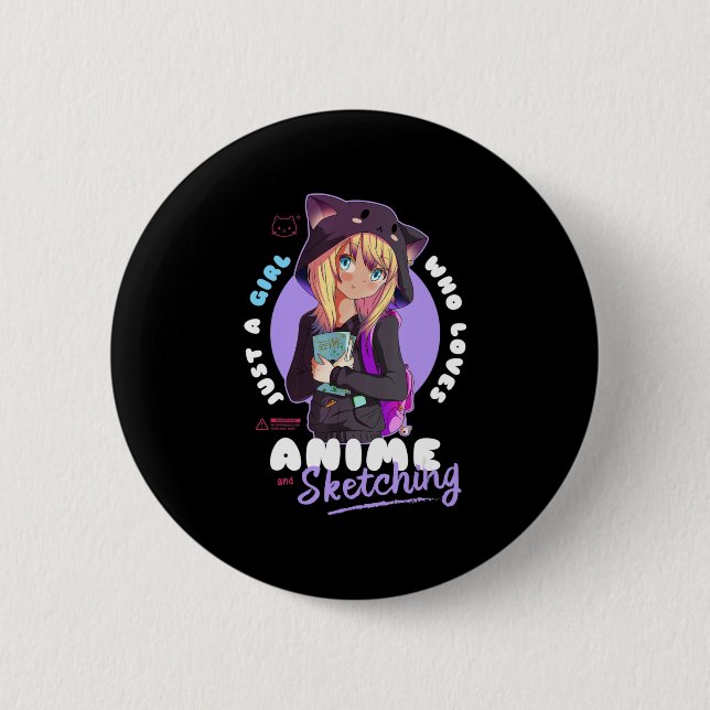 Badge Rond 5 Cm Just Girl Love Anime Sketching Ramen Manga Otaku (Devant)