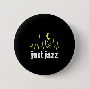 Badge Rond 5 Cm Just Jazz Cool Saxophone Heartbeat Music