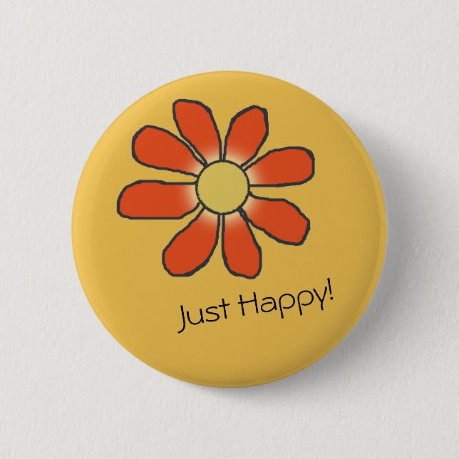 Badge Rond 5 Cm JUSTE fleur graphique rouge HEUREUSE (Devant)