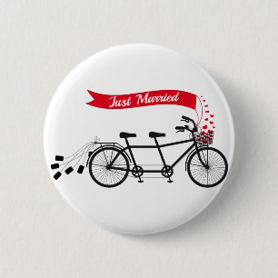 Badge Rond 5 Cm Juste marié, épousant la bicyclette tandem