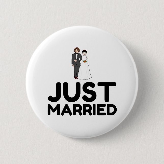 BADGE ROND 5 CM JUSTE MARIÉE MARIAGE BRIDE (Devant)