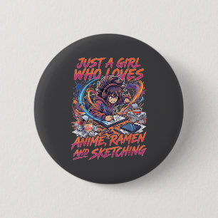Badge Rond 5 Cm Juste Une Fille Qui Aime Anime Ramen Et Dessiner M
